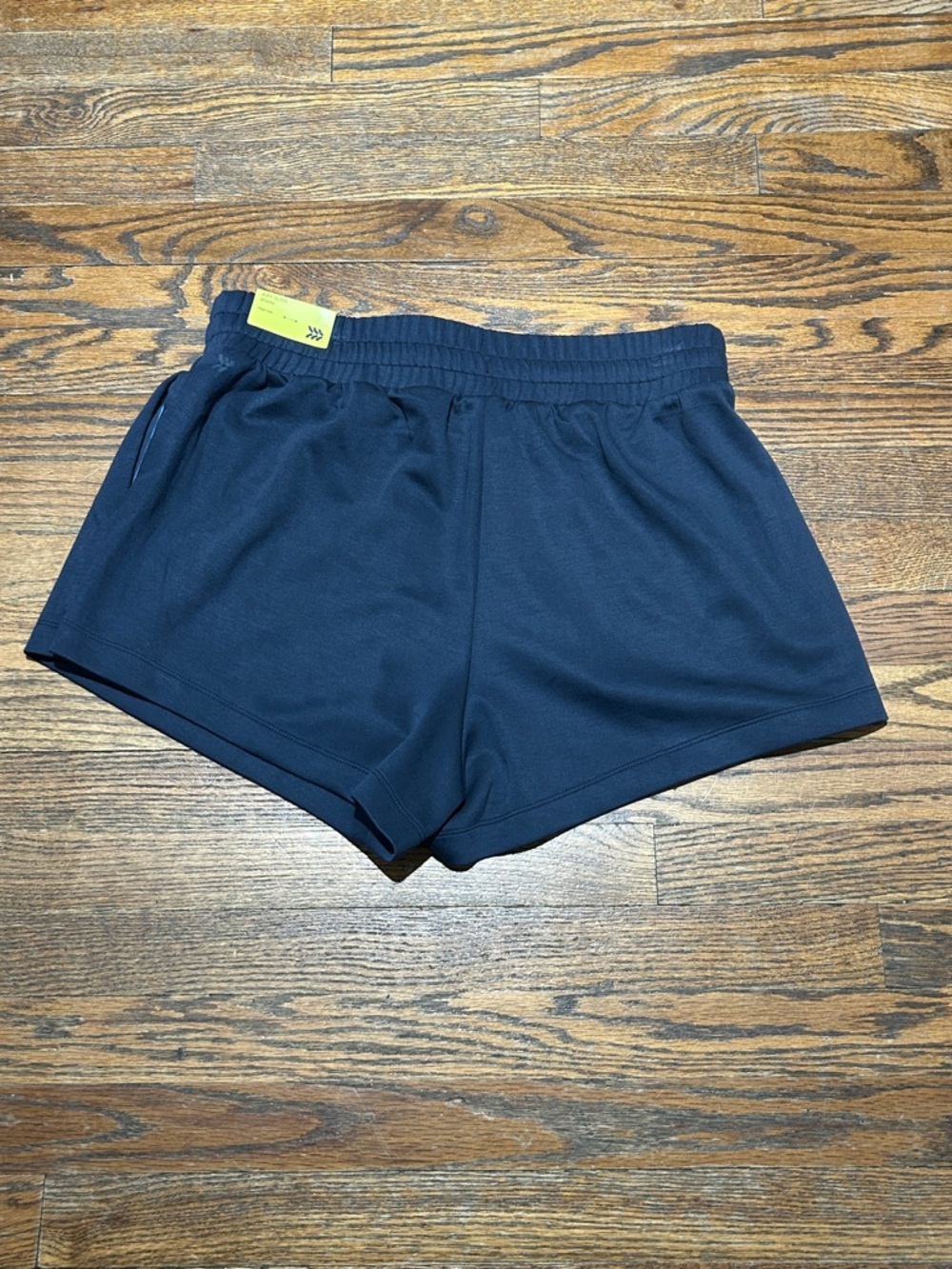 Navy Blue Airy Sleek Pique Drawstring Athletic Shorts - Picture 6 of 7